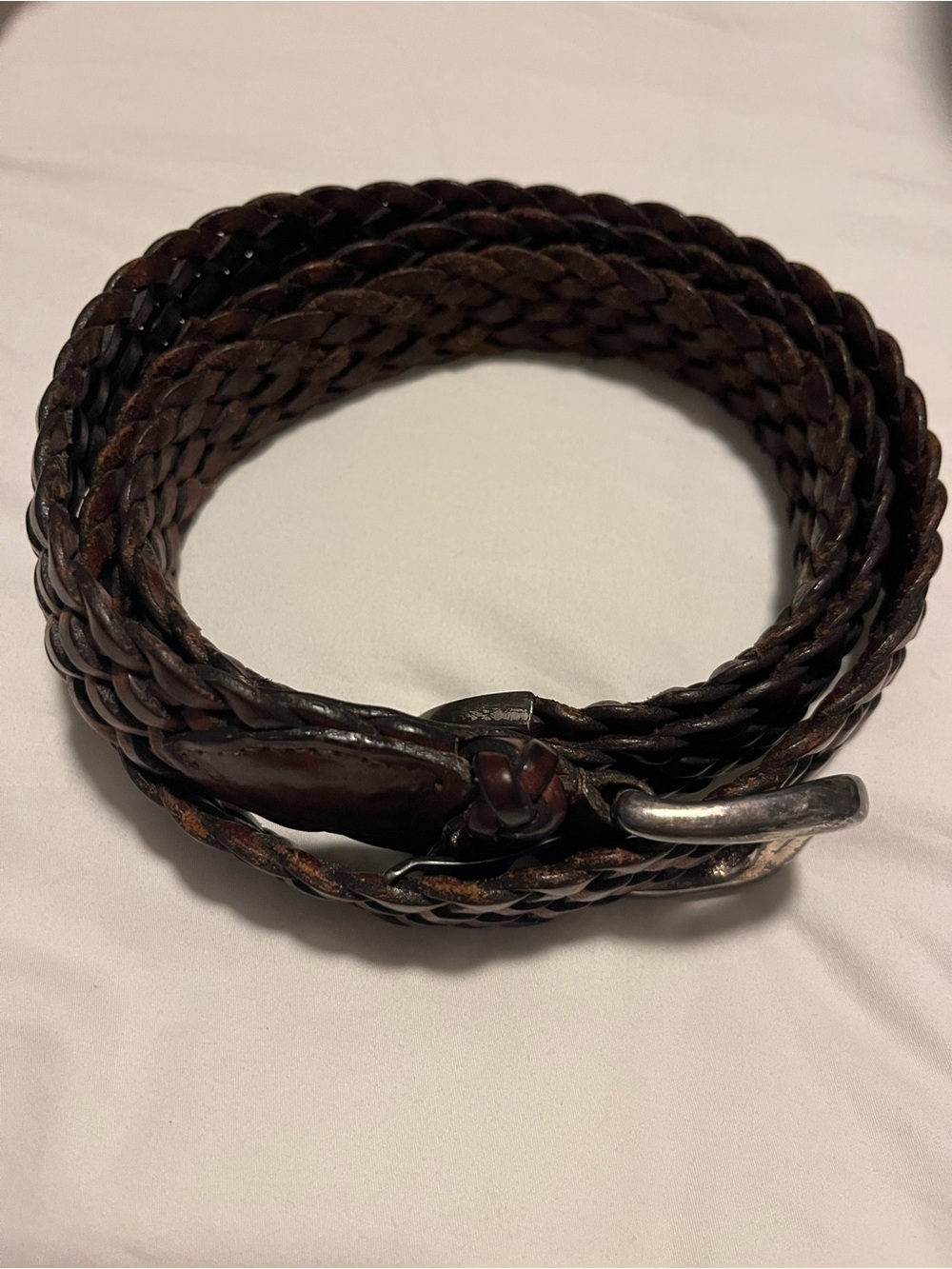 Cole Haan Men’s Braided Leather Belt in Dark Brown with Brass Buckle